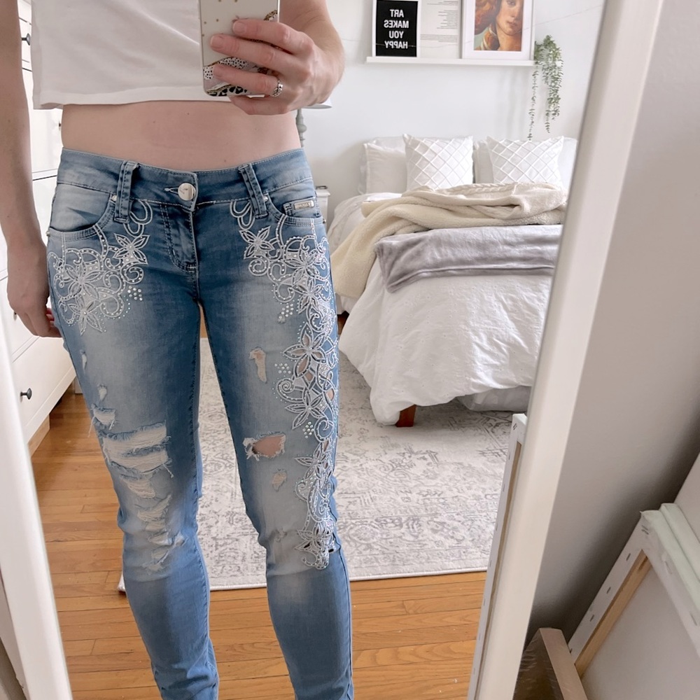 Y2K glam low rise denim